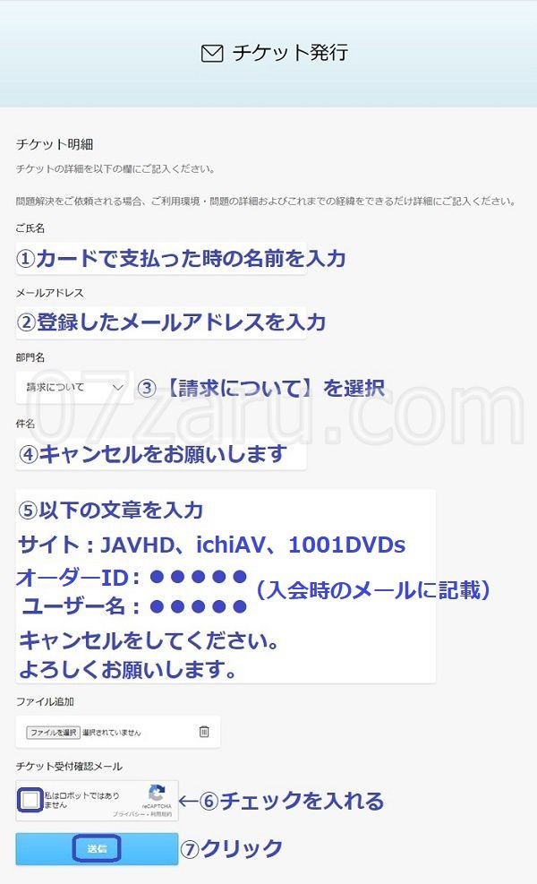 jvbill社でichiavと1001dvdsから退会するためのメール内容